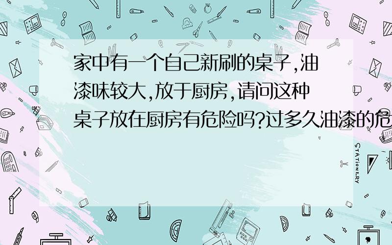 家中有一个自己新刷的桌子,油漆味较大,放于厨房,请问这种桌子放在厨房有危险吗?过多久油漆的危害会消失?屋里的其他东西会不会受油漆影响而含有致癌物?