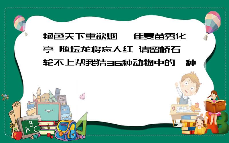 艳色天下重欲烟 雉佳麦苗秀化亭 随坛龙将忘人红 请留桥石轮不上帮我猜36种动物中的一种,