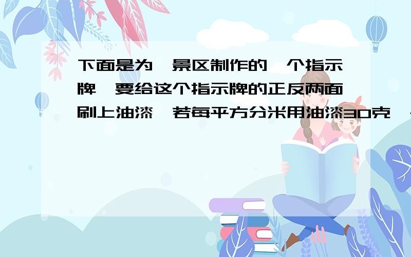 下面是为一景区制作的一个指示牌,要给这个指示牌的正反两面刷上油漆,若每平方分米用油漆30克,共需油漆多少克?