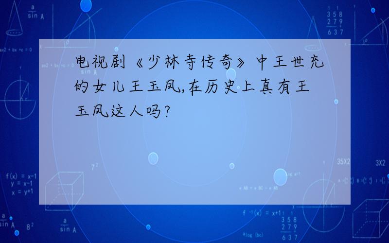 电视剧《少林寺传奇》中王世充的女儿王玉凤,在历史上真有王玉凤这人吗?