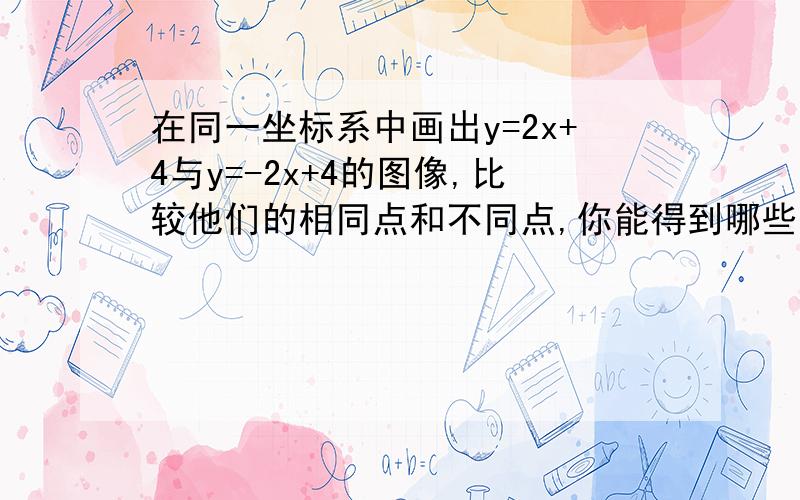 在同一坐标系中画出y=2x+4与y=-2x+4的图像,比较他们的相同点和不同点,你能得到哪些结论、就要结论@