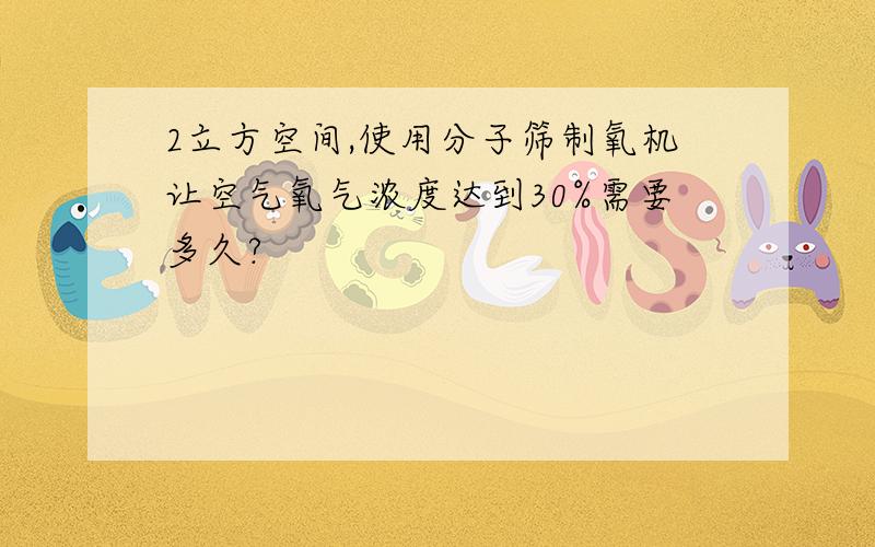 2立方空间,使用分子筛制氧机让空气氧气浓度达到30%需要多久?