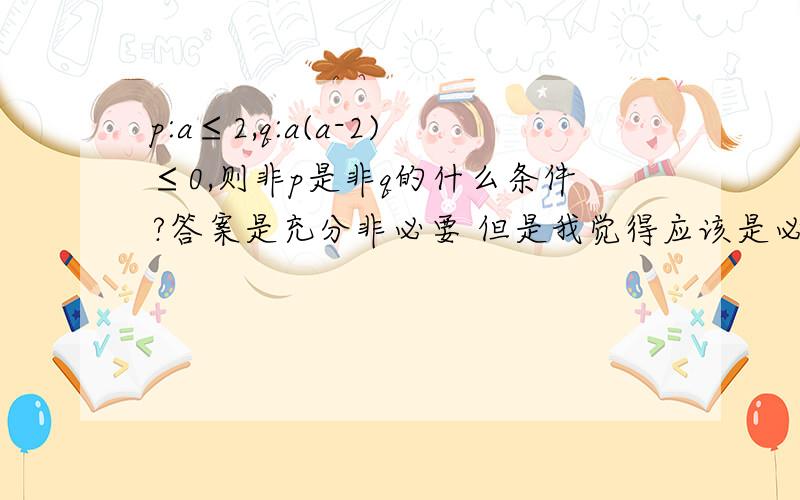 p:a≤2,q:a(a-2)≤0,则非p是非q的什么条件?答案是充分非必要 但是我觉得应该是必要非充分 望详解.