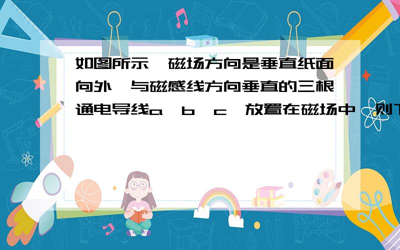 如图所示,磁场方向是垂直纸面向外,与磁感线方向垂直的三根通电导线a、b、c,放置在磁场中,则下列说法错误的是（　　）