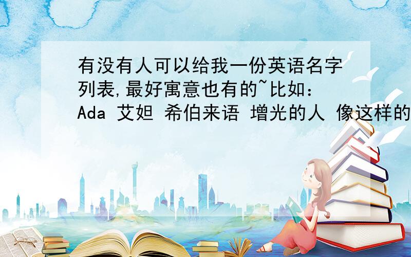 有没有人可以给我一份英语名字列表,最好寓意也有的~比如：Ada 艾妲 希伯来语 增光的人 像这样的,从A~Z的英语名列表··