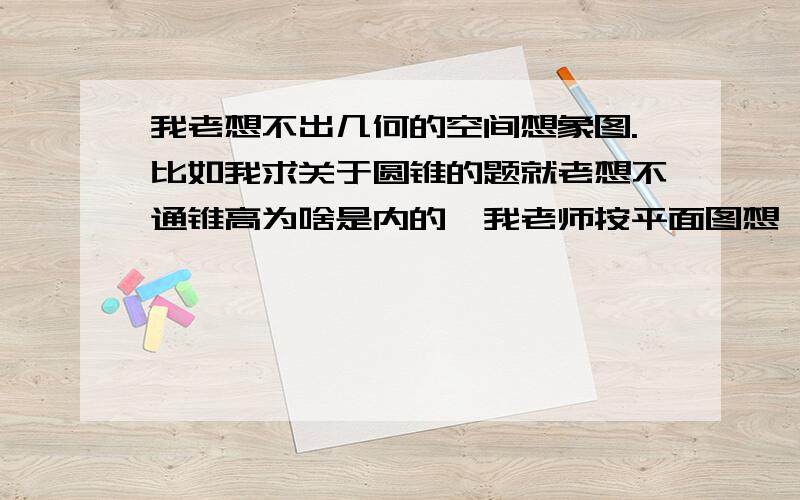 我老想不出几何的空间想象图.比如我求关于圆锥的题就老想不通锥高为啥是内的,我老师按平面图想