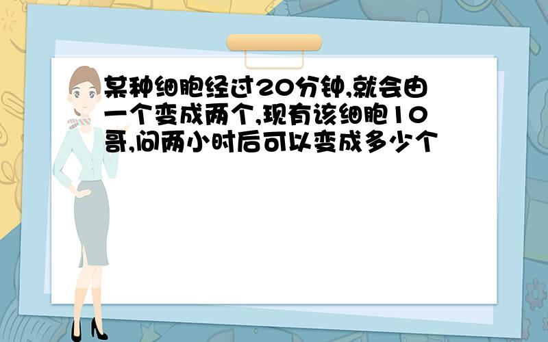 某种细胞经过20分钟,就会由一个变成两个,现有该细胞10哥,问两小时后可以变成多少个