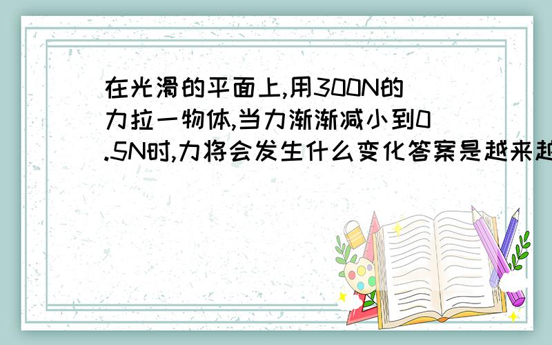 在光滑的平面上,用300N的力拉一物体,当力渐渐减小到0.5N时,力将会发生什么变化答案是越来越大,为什么?打错了，是速度会发生什么变化