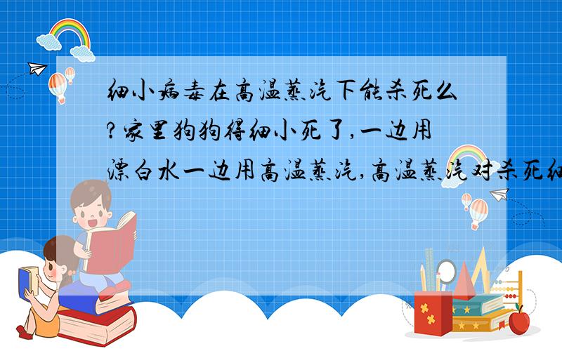 细小病毒在高温蒸汽下能杀死么?家里狗狗得细小死了,一边用漂白水一边用高温蒸汽,高温蒸汽对杀死细小起的到作用吗?希望有人能给我个正确答复,不要复制,真的很着急