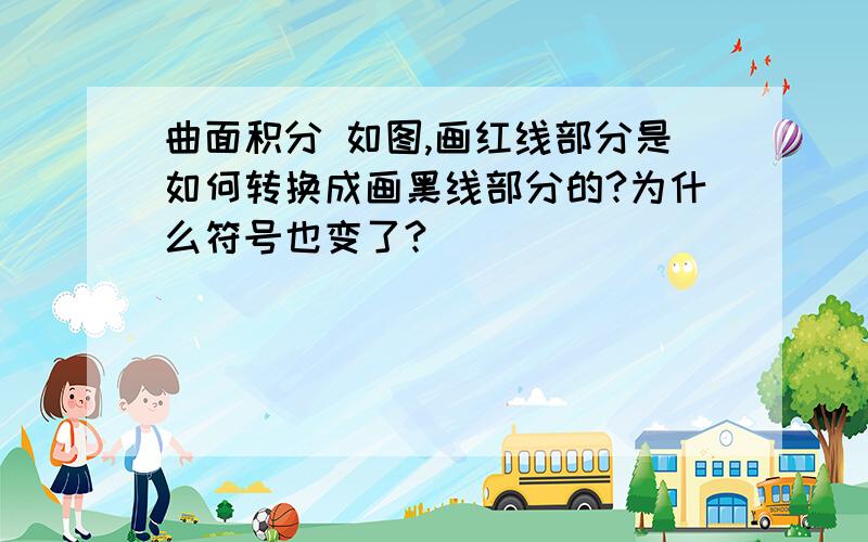 曲面积分 如图,画红线部分是如何转换成画黑线部分的?为什么符号也变了?