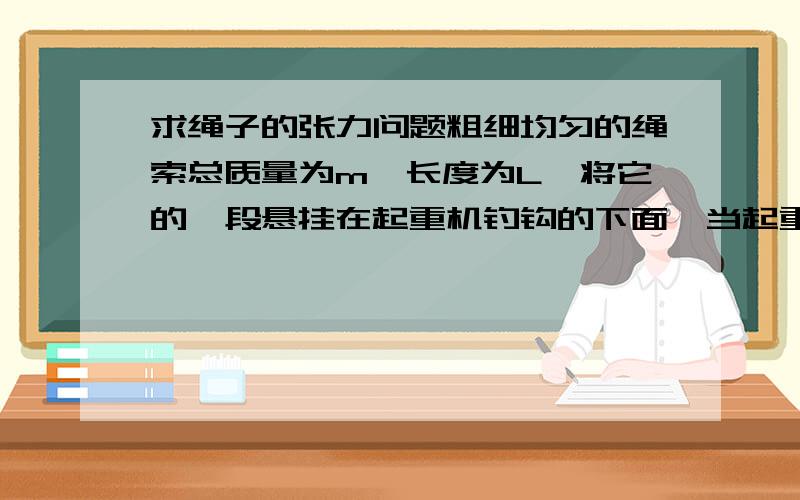 求绳子的张力问题粗细均匀的绳索总质量为m,长度为L,将它的一段悬挂在起重机钓钩的下面,当起重机一家速度a,使整条绳索在空中竖直向上做匀加速运动时,绳上距离钓钩x处的张力为请写明计