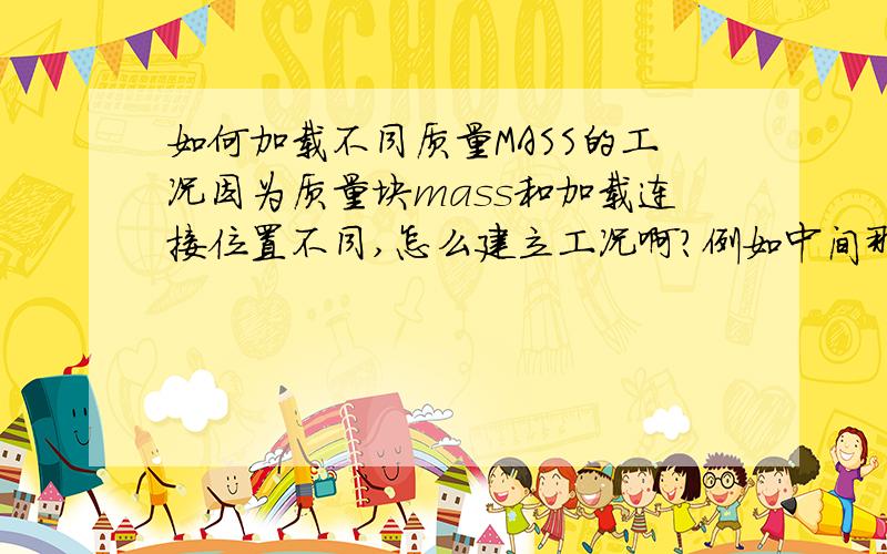 如何加载不同质量MASS的工况因为质量块mass和加载连接位置不同,怎么建立工况啊?例如中间那个点一个10T,一个12T,我想建立4种工况,分别是外侧10T,外侧12T；内侧10T,内侧12T.该怎么建立啊?