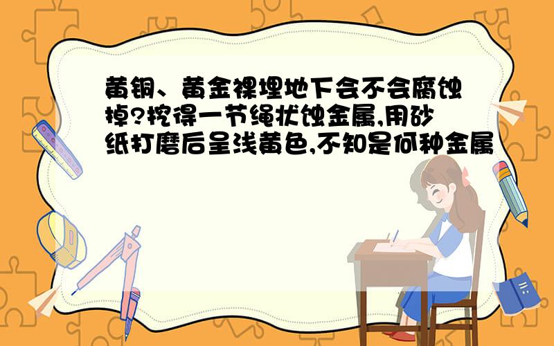 黄铜、黄金裸埋地下会不会腐蚀掉?挖得一节绳状蚀金属,用砂纸打磨后呈浅黄色,不知是何种金属