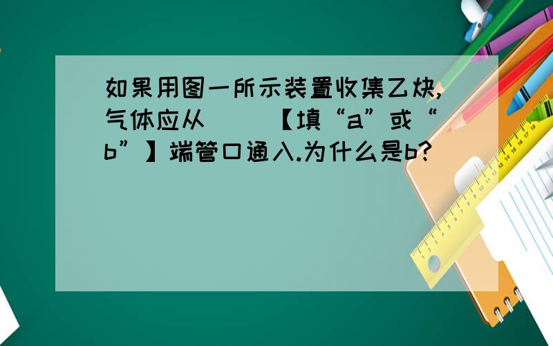 如果用图一所示装置收集乙炔,气体应从（ ）【填“a”或“b”】端管口通入.为什么是b?