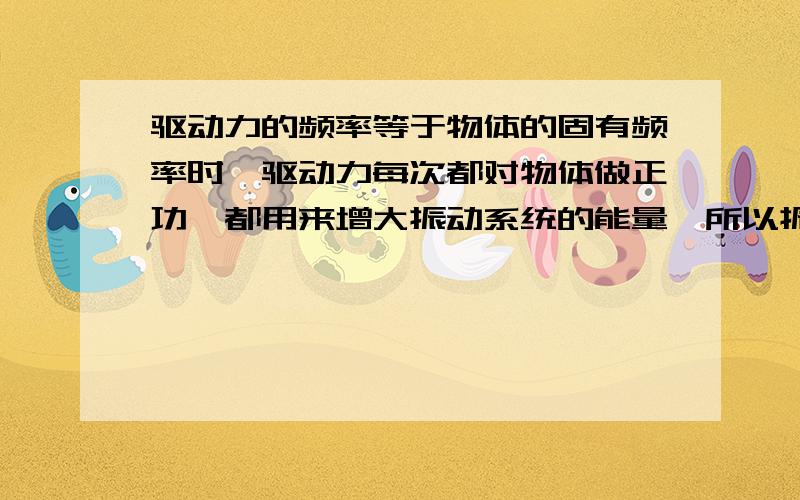 驱动力的频率等于物体的固有频率时,驱动力每次都对物体做正功,都用来增大振动系统的能量,所以振幅越来越大.那么请问老师,当驱动力的频率大于固有频率时,那么系统所增加的能量去哪了