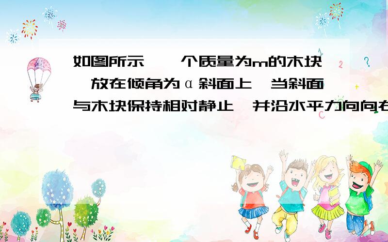 如图所示,一个质量为m的木块,放在倾角为α斜面上,当斜面与木块保持相对静止,并沿水平力向向右匀速移动距离s的过程中,求：作用在木块上的各个力分别做功多少?合力做的功是多少? 根据受