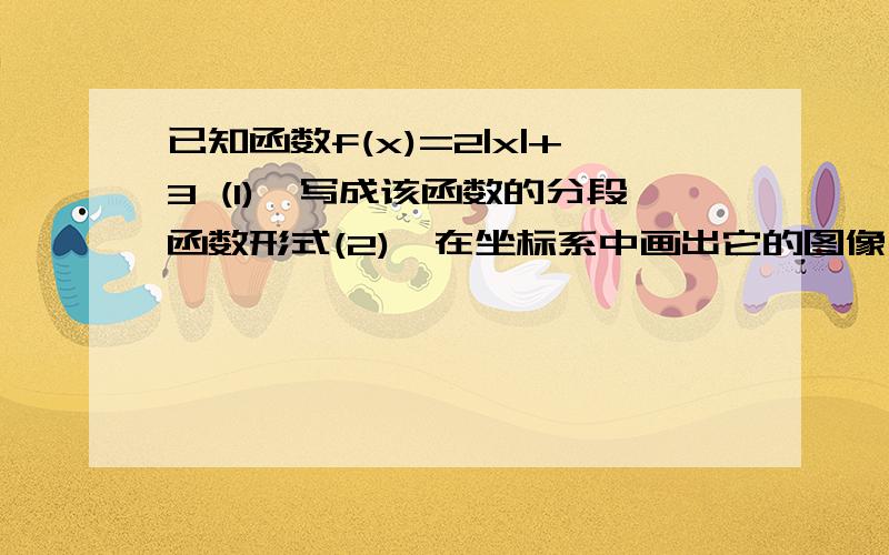 已知函数f(x)=2|x|+3 (1),写成该函数的分段函数形式(2),在坐标系中画出它的图像(3),写该函数的单调递增,递减区间；(4),判断函数的奇偶性