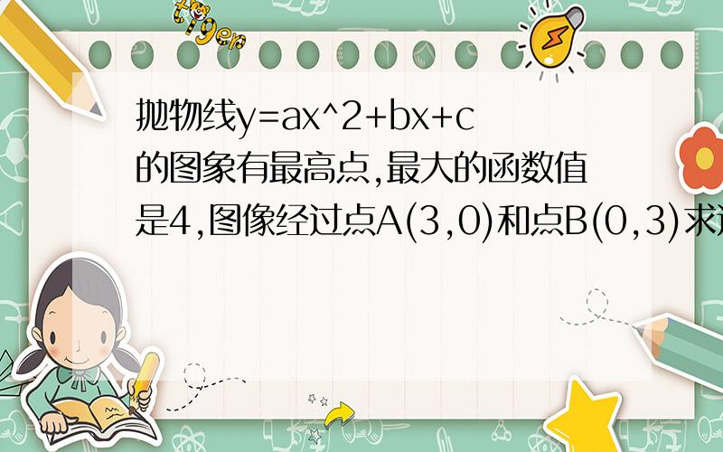 抛物线y=ax^2+bx+c的图象有最高点,最大的函数值是4,图像经过点A(3,0)和点B(0,3)求这个抛物线的表达式,