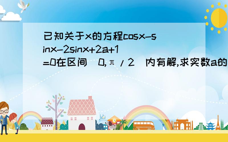 已知关于x的方程cosx-sinx-2sinx+2a+1=0在区间(0,π/2]内有解,求实数a的取值范围.(请写过程,)