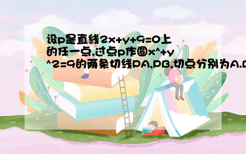 设p是直线2x+y+9=0上的任一点,过点p作圆x^+y^2=9的两条切线PA,PB,切点分别为A.B,则直线AB恒过哪定点?无头绪,请老师帮忙理清思路.