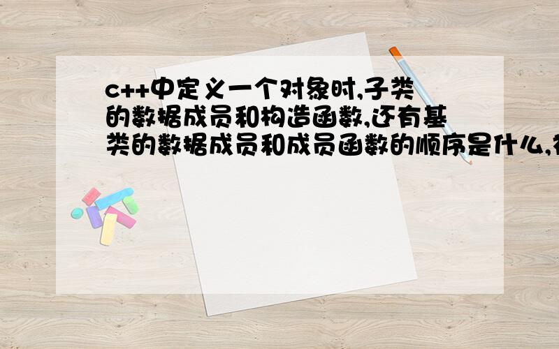 c++中定义一个对象时,子类的数据成员和构造函数,还有基类的数据成员和成员函数的顺序是什么,初学者,请指教,