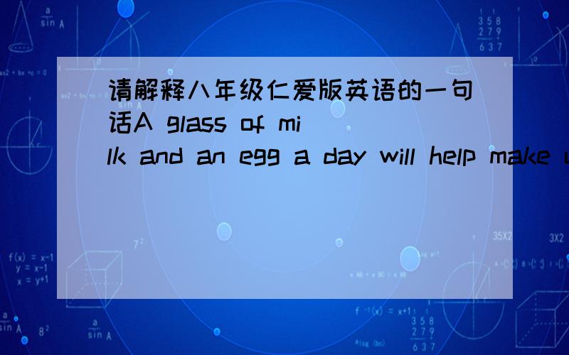 请解释八年级仁爱版英语的一句话A glass of milk and an egg a day will help make us strong.句子中 help 的用法.我知道有help sb.do 和help to do 难道还有help do