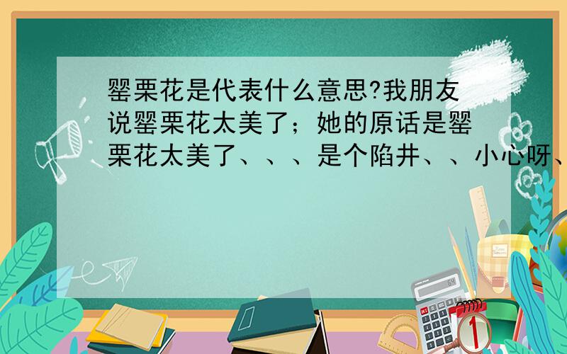 罂栗花是代表什么意思?我朋友说罂栗花太美了；她的原话是罂栗花太美了、、、是个陷井、、小心呀、、朋友们；她表达的是什么意思呀