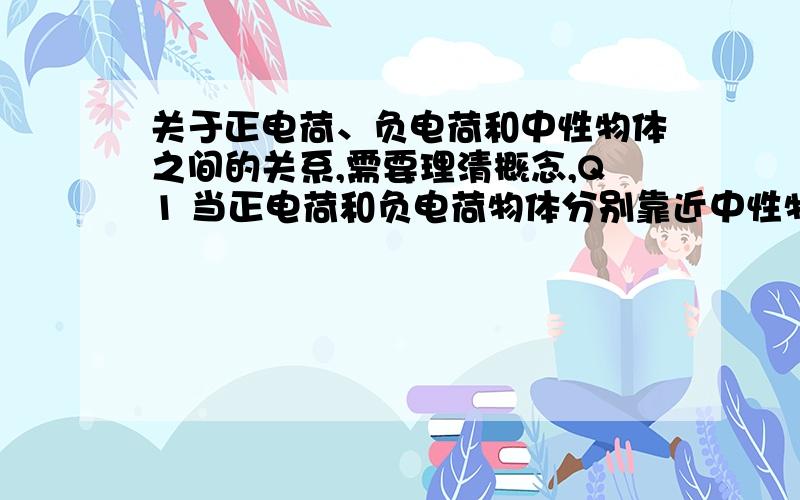 关于正电荷、负电荷和中性物体之间的关系,需要理清概念,Q1 当正电荷和负电荷物体分别靠近中性物体时,中性物体会发生什么?吸力、斥力会怎样?Q2 就Q1,可以明确直接说 中性物体带有正电荷o