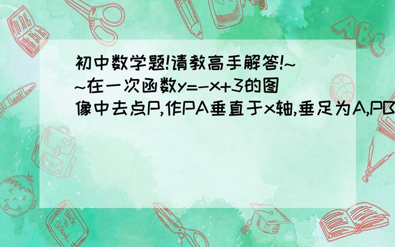 初中数学题!请教高手解答!~~在一次函数y=-x+3的图像中去点P,作PA垂直于x轴,垂足为A,PB垂直于y轴,垂足为B,且矩形OAPB的面积为2,则这样的P点共有几个（ ）A.4个B.3个C.2个D.1个答案为A,请问这4个P点