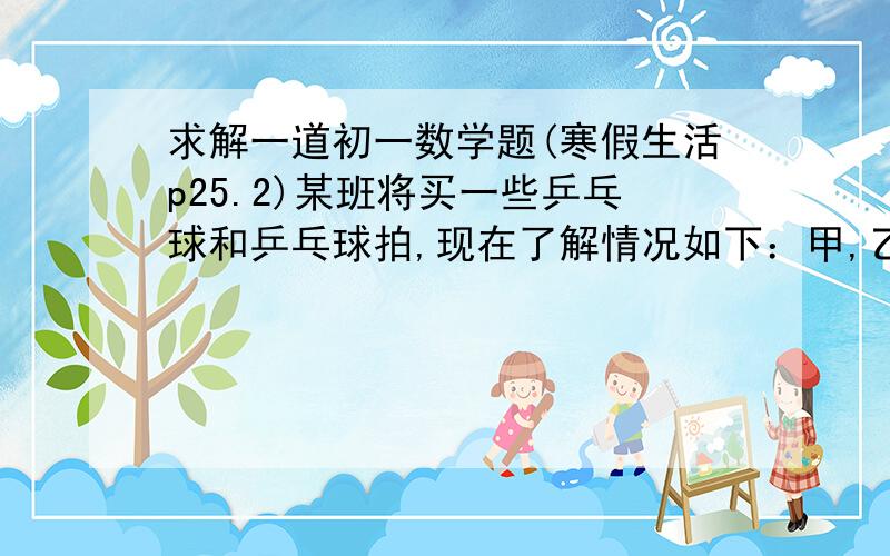 求解一道初一数学题(寒假生活p25.2)某班将买一些乒乓球和乒乓球拍,现在了解情况如下：甲,乙两家商店出售两种同样品牌的乒乓球和乒乓球拍.乒乓球拍每副定价30元,乒乓球每盒定价5元,经洽