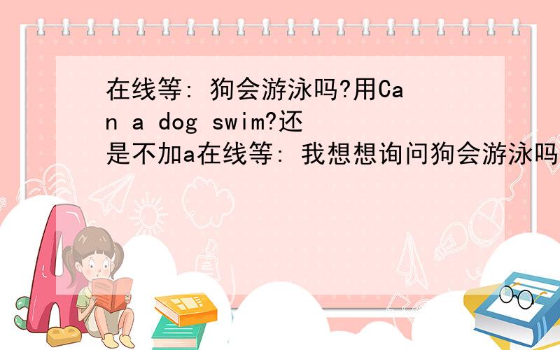 在线等: 狗会游泳吗?用Can a dog swim?还是不加a在线等: 我想想询问狗会游泳吗?   用Can a dog swim?还是不加a