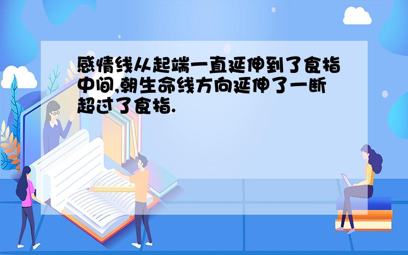 感情线从起端一直延伸到了食指中间,朝生命线方向延伸了一断超过了食指.