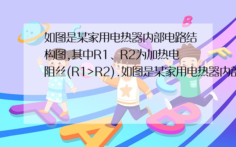 如图是某家用电热器内部电路结构图,其中R1、R2为加热电阻丝(R1>R2).如图是某家用电热器内部电路结构图,其中R1、R2为加热电阻丝（R1＞R2）．下列关于电阻丝的四种连接方式,可使电热器提供