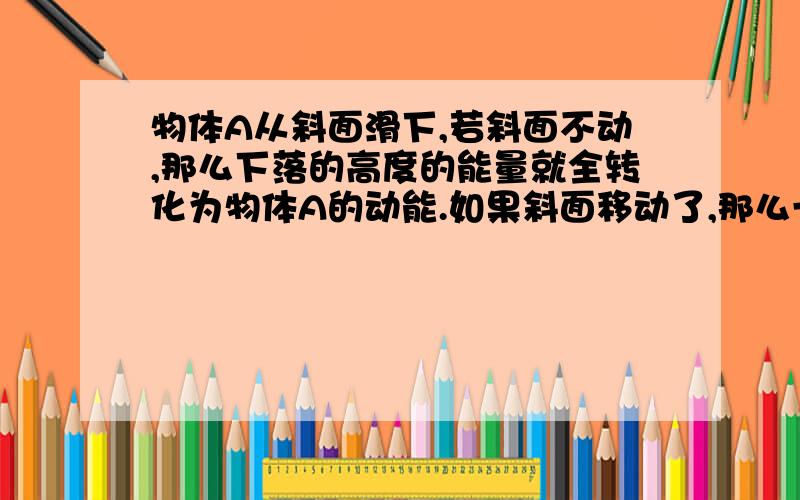 物体A从斜面滑下,若斜面不动,那么下落的高度的能量就全转化为物体A的动能.如果斜面移动了,那么一部分能量就转为斜面的动能了.我想问,难道斜面移动了会有对物体A的阻力吗?