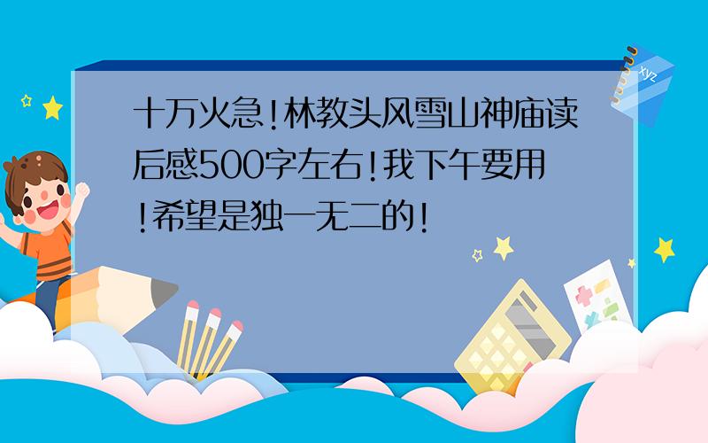 十万火急!林教头风雪山神庙读后感500字左右!我下午要用!希望是独一无二的!