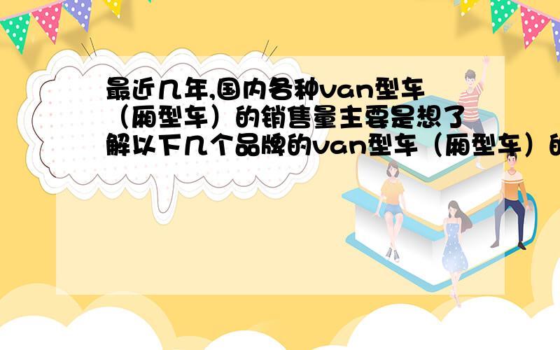 最近几年,国内各种van型车（厢型车）的销售量主要是想了解以下几个品牌的van型车（厢型车）的近年来的销量：Fiat/Iveco 菲亚特Ford Transit 福特全顺Chang'an utility 长安Foton utility 福田DFAC utility