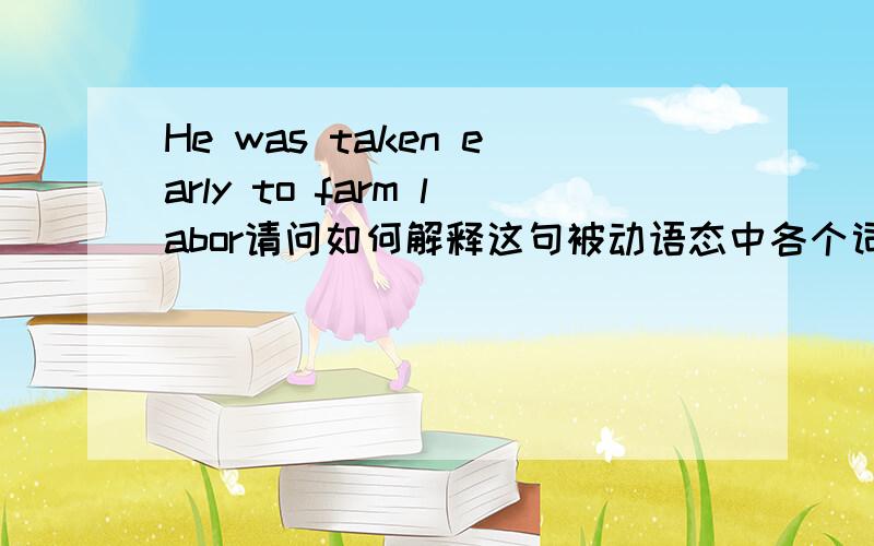 He was taken early to farm labor请问如何解释这句被动语态中各个词的成分,这个labor属于动词还是名词?请详细的说明每个部分的成份，也就是语法点，谢谢啦