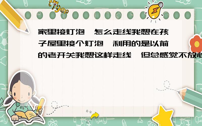 家里接灯泡,怎么走线我想在孩子屋里接个灯泡,利用的是以前的老开关我想这样走线,但总感觉不放心