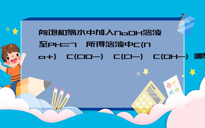 向饱和氯水中加入NaOH溶液至PH=7,所得溶液中C(Na+)＞C(ClO-)＞C(Cl-)＞C(OH-) 哪里错了?