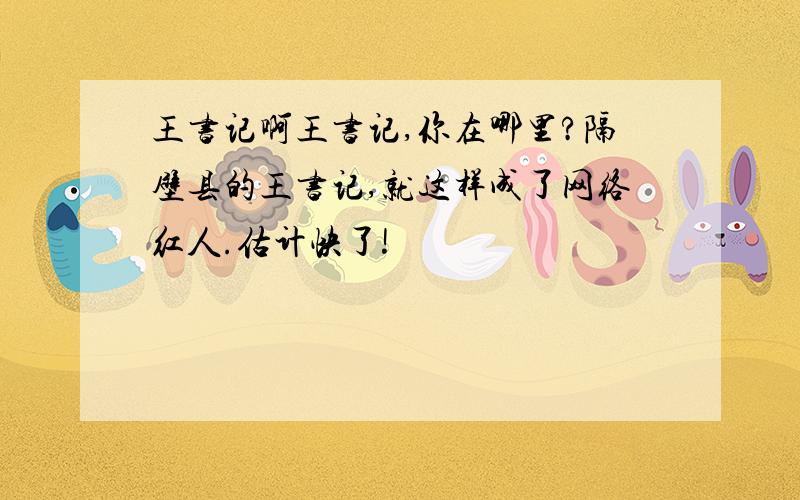 王书记啊王书记,你在哪里?隔壁县的王书记,就这样成了网络红人.估计快了!