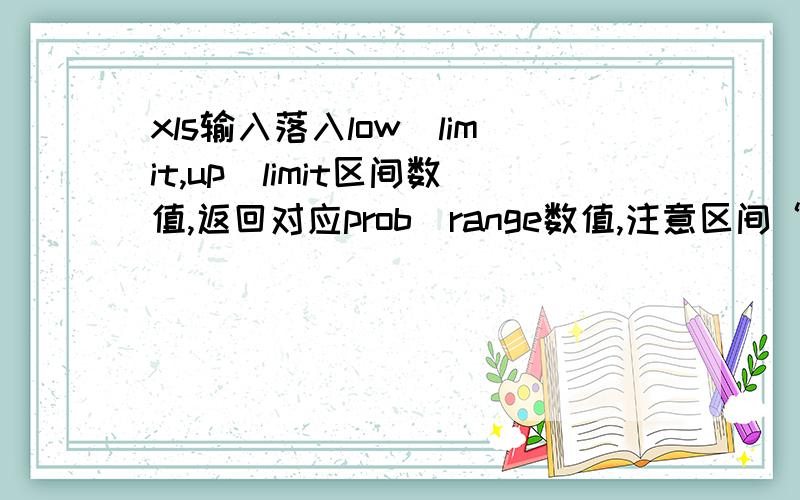 xls输入落入low_limit,up_limit区间数值,返回对应prob_range数值,注意区间“100%-200%”,公式要精简.low_limitup_limitprob_range0%70%0%70%75%60%75%80%65%80%85%70%85%90%75%90%95%80%95%100%90%100%120%(X-100%)*5+100%1