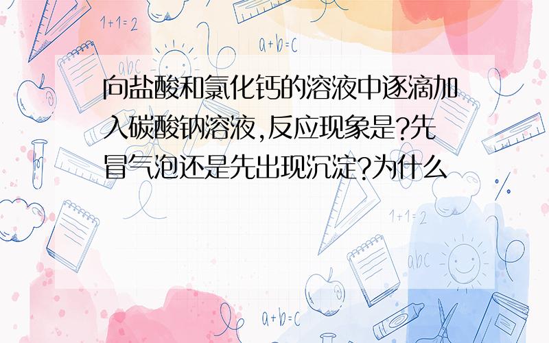 向盐酸和氯化钙的溶液中逐滴加入碳酸钠溶液,反应现象是?先冒气泡还是先出现沉淀?为什么