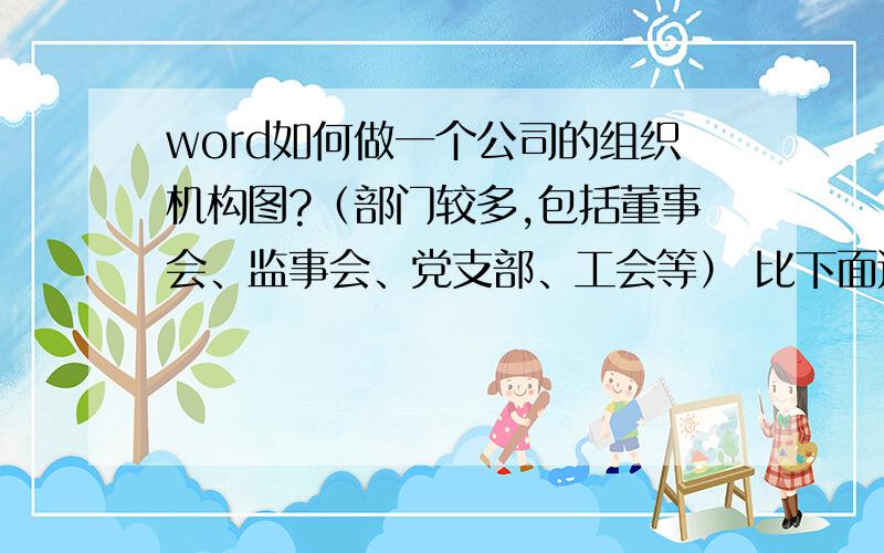 word如何做一个公司的组织机构图?（部门较多,包括董事会、监事会、党支部、工会等） 比下面这个复杂点.