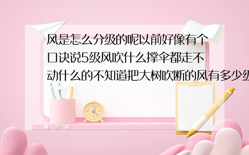 风是怎么分级的呢以前好像有个口诀说5级风吹什么撑伞都走不动什么的不知道把大树吹断的风有多少级?