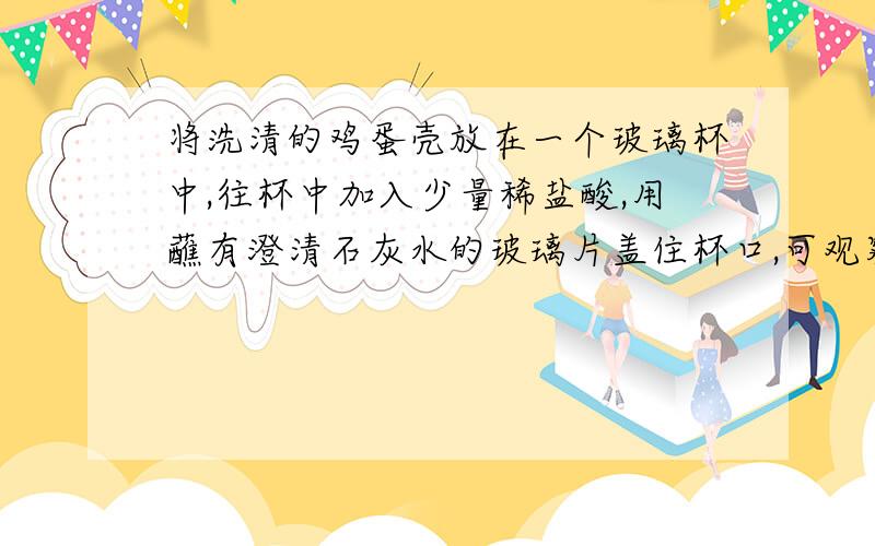 将洗清的鸡蛋壳放在一个玻璃杯中,往杯中加入少量稀盐酸,用蘸有澄清石灰水的玻璃片盖住杯口,可观察到的现象是