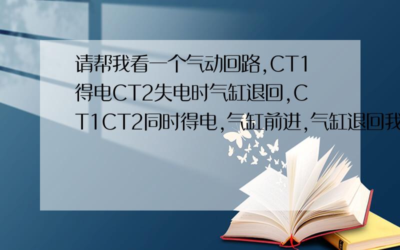 请帮我看一个气动回路,CT1得电CT2失电时气缸退回,CT1CT2同时得电,气缸前进,气缸退回我可以理解气进上腔,下腔气从阀2的R口放出；气缸前进说是差动前进,气缸左右的压力差是怎么来的?