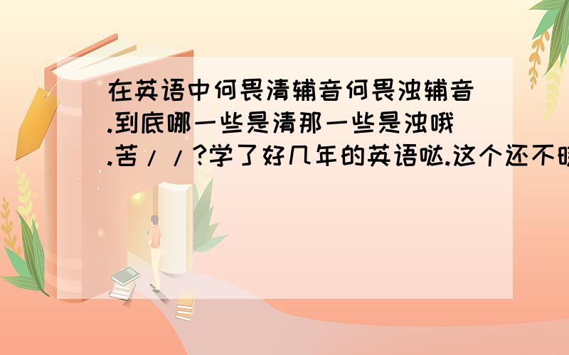 在英语中何畏清辅音何畏浊辅音.到底哪一些是清那一些是浊哦.苦//?学了好几年的英语哒.这个还不晓得.希望那位晓得的指点一下.