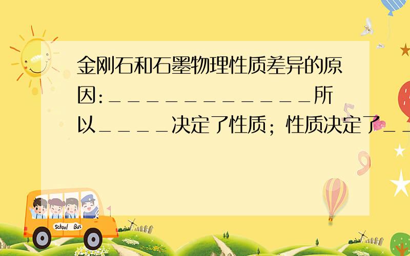 金刚石和石墨物理性质差异的原因:___________所以____决定了性质；性质决定了_____.