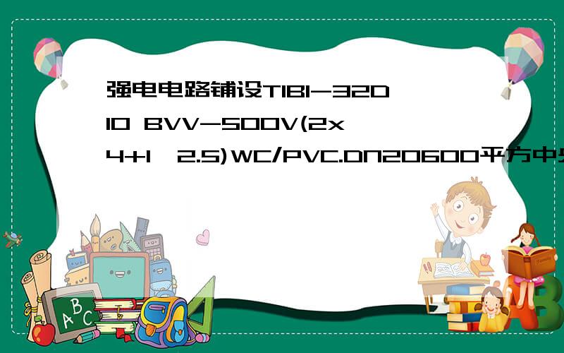 强电电路铺设TIB1-32D10 BVV-500V(2x4+1*2.5)WC/PVC.DN20600平方中央空调装什么线?
