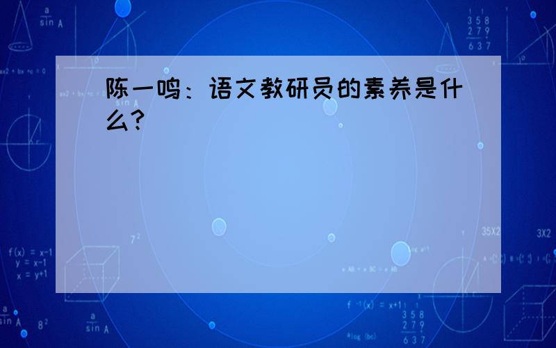 陈一鸣：语文教研员的素养是什么?